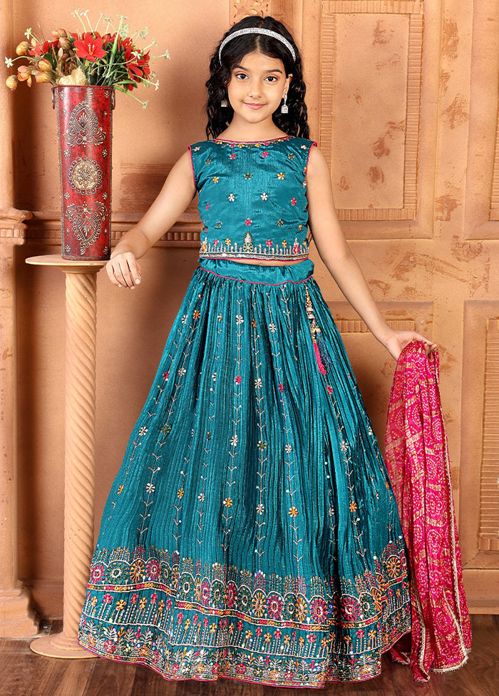 Blue Silk Sequance Embroidery Work Lehenga With Dupatta