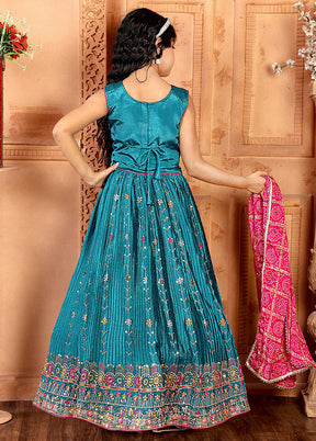 Blue Silk Sequance Embroidery Work Lehenga With Dupatta