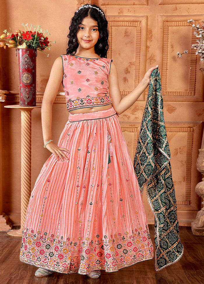 Peach Silk Sequance Embroidery Work Lehenga With Dupatta