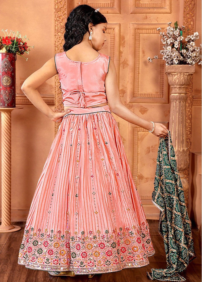 Peach Silk Sequance Embroidery Work Lehenga With Dupatta