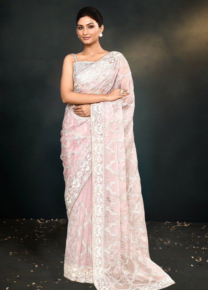 Pink Organza Saree With Blouse Piece