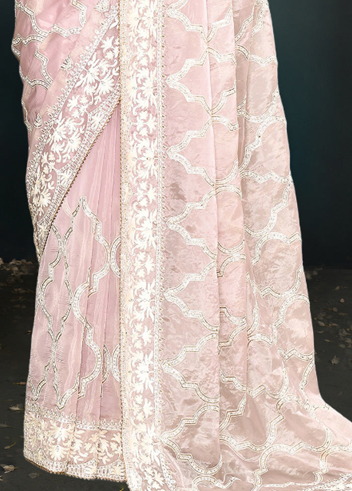 Pink Organza Saree With Blouse Piece