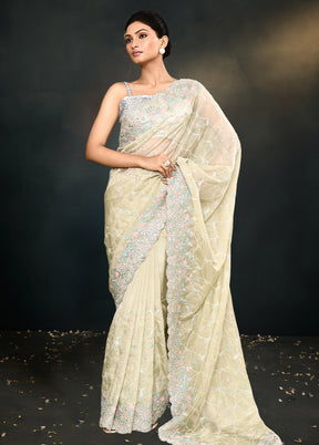 Green Organza Saree With Blouse Piece