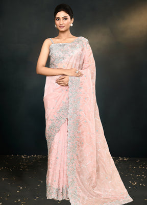 Peach Organza Saree With Blouse Piece