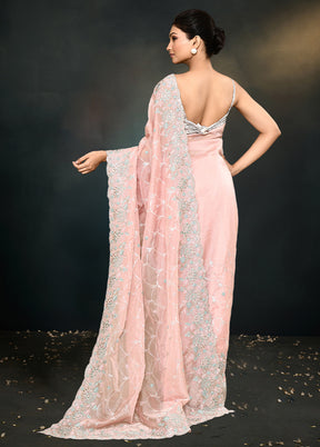 Peach Organza Saree With Blouse Piece