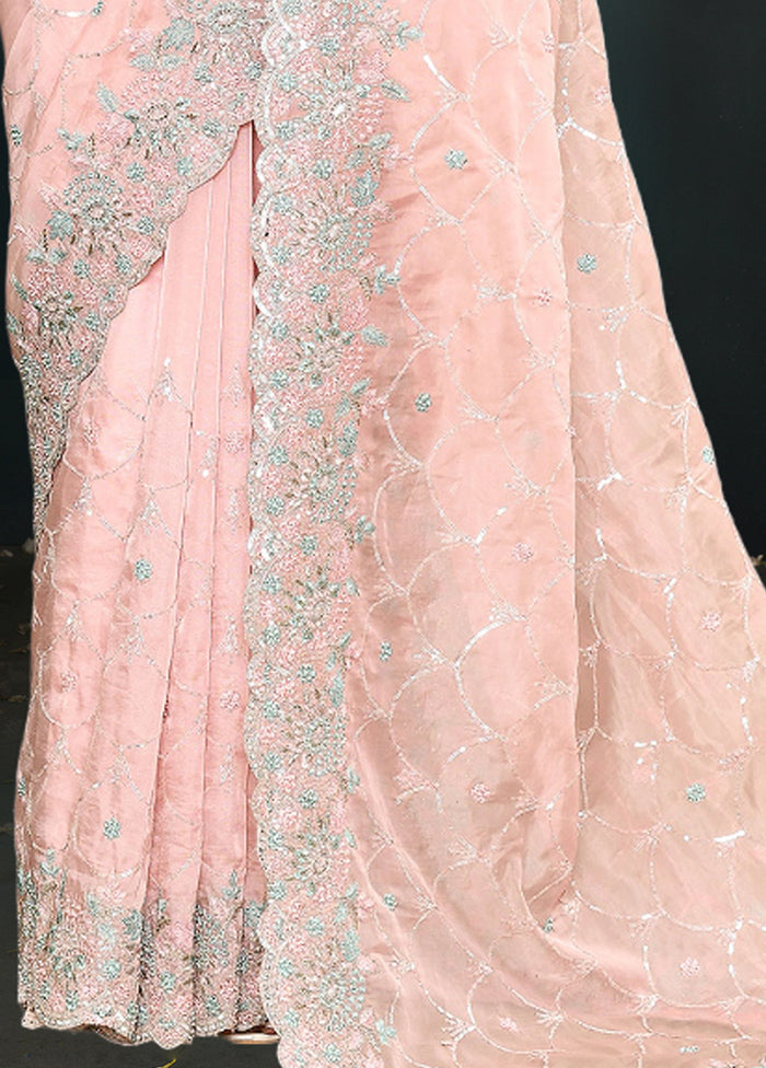 Peach Organza Saree With Blouse Piece