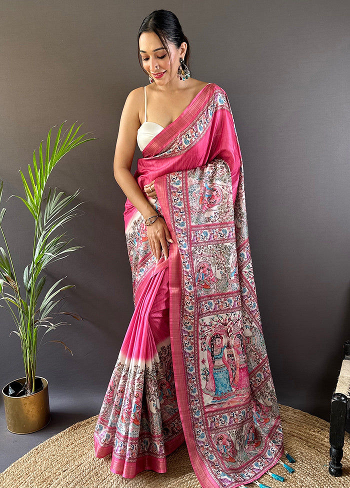 Pink Tussar Silk Saree With Blouse Piece