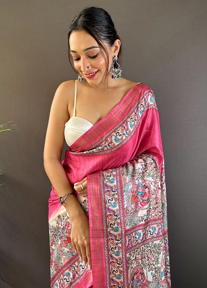 Pink Tussar Silk Saree With Blouse Piece