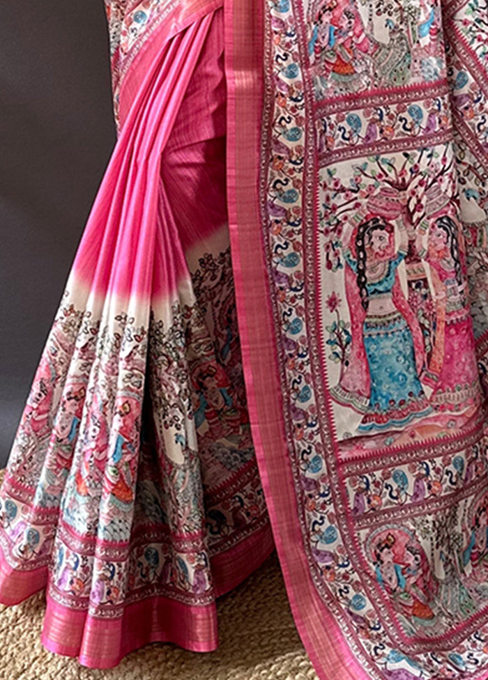 Pink Tussar Silk Saree With Blouse Piece