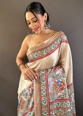 Beige Tussar Silk Saree With Blouse Piece