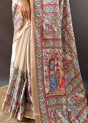 Beige Tussar Silk Saree With Blouse Piece