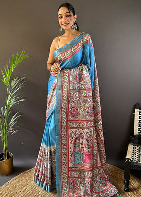 Blue Tussar Silk Saree With Blouse Piece