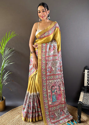 Gold Tussar Silk Saree With Blouse Piece