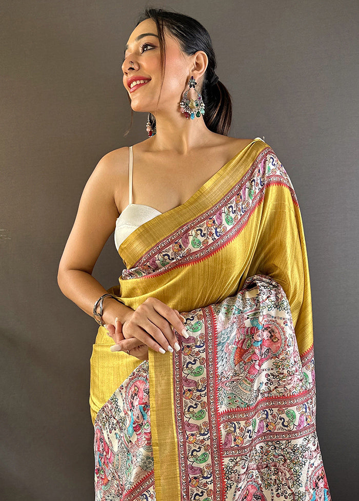 Gold Tussar Silk Saree With Blouse Piece