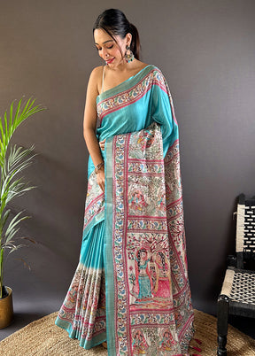 Sea Green Tussar Silk Saree With Blouse Piece