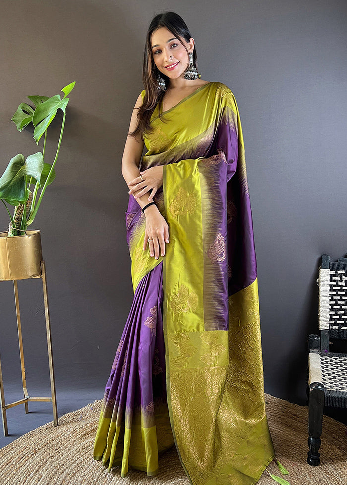 Voilet Spun Silk Saree With Blouse Piece