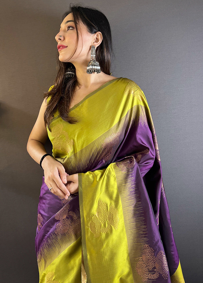 Voilet Spun Silk Saree With Blouse Piece