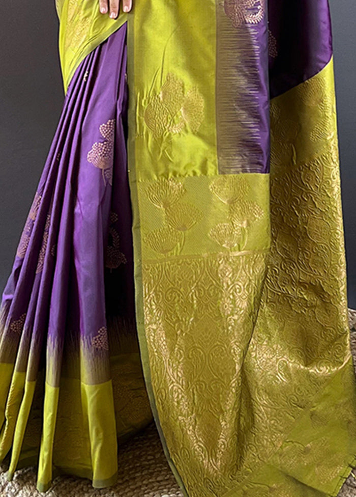 Voilet Spun Silk Saree With Blouse Piece