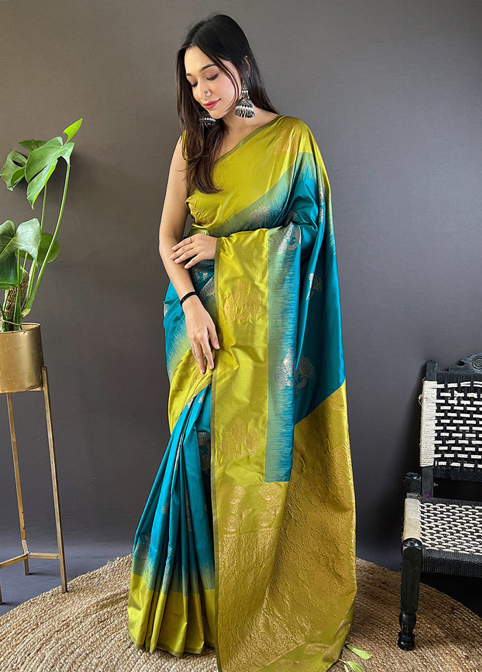 Sea Green Spun Silk Saree With Blouse Piece