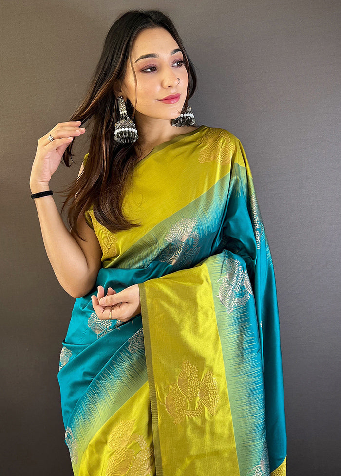 Sea Green Spun Silk Saree With Blouse Piece