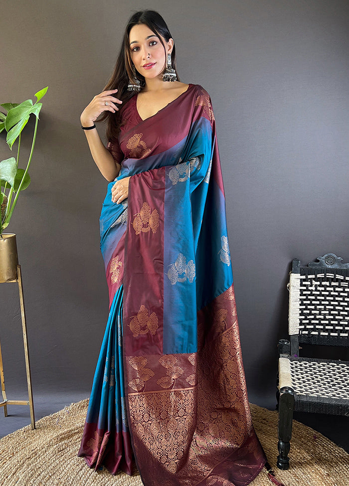 Blue Spun Silk Saree With Blouse Piece