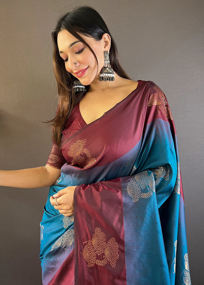 Blue Spun Silk Saree With Blouse Piece