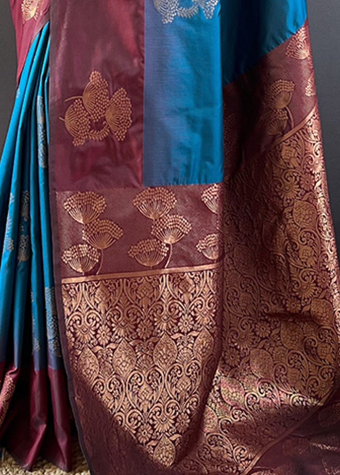 Blue Spun Silk Saree With Blouse Piece