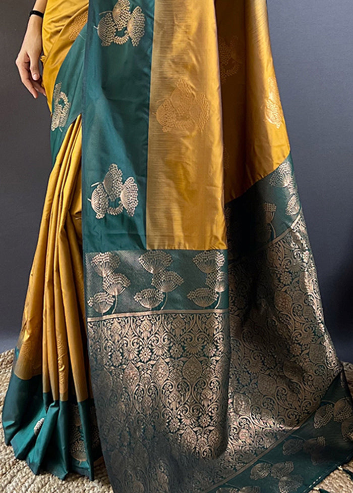 Gold Spun Silk Saree With Blouse Piece