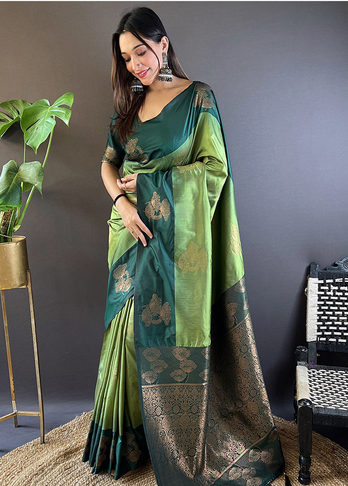 Pista Green Spun Silk Saree With Blouse Piece