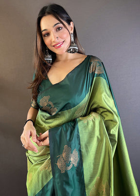 Pista Green Spun Silk Saree With Blouse Piece