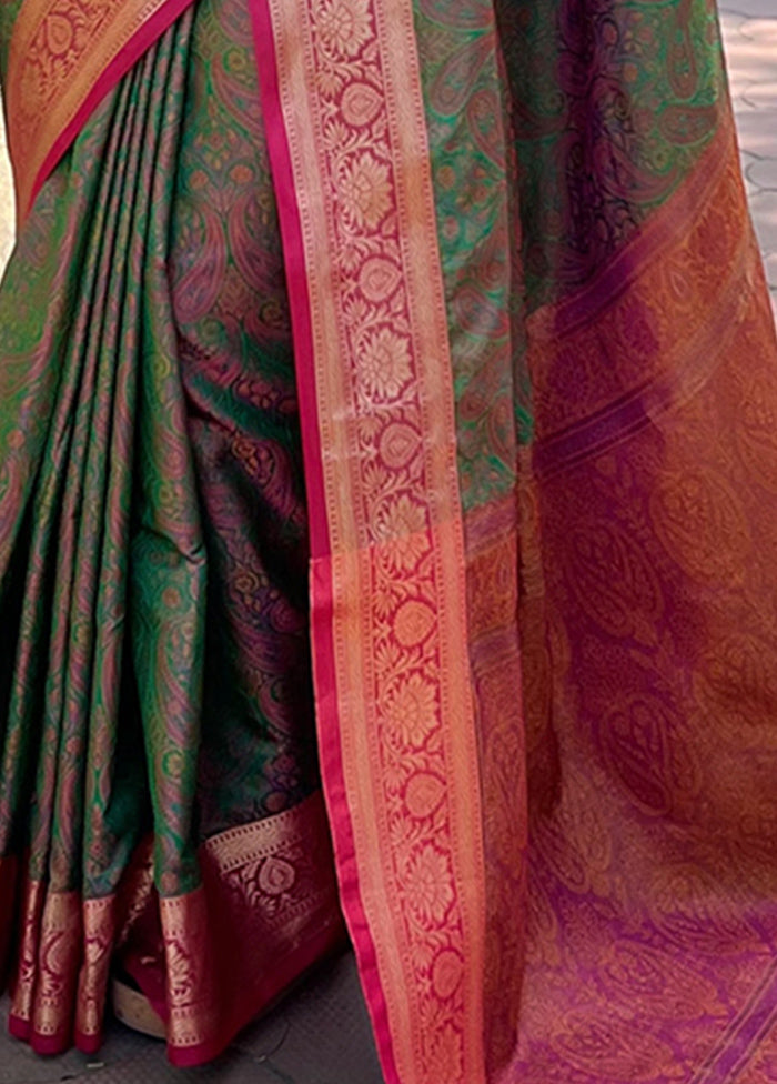 Green Dupion Silk Saree With Blouse Piece