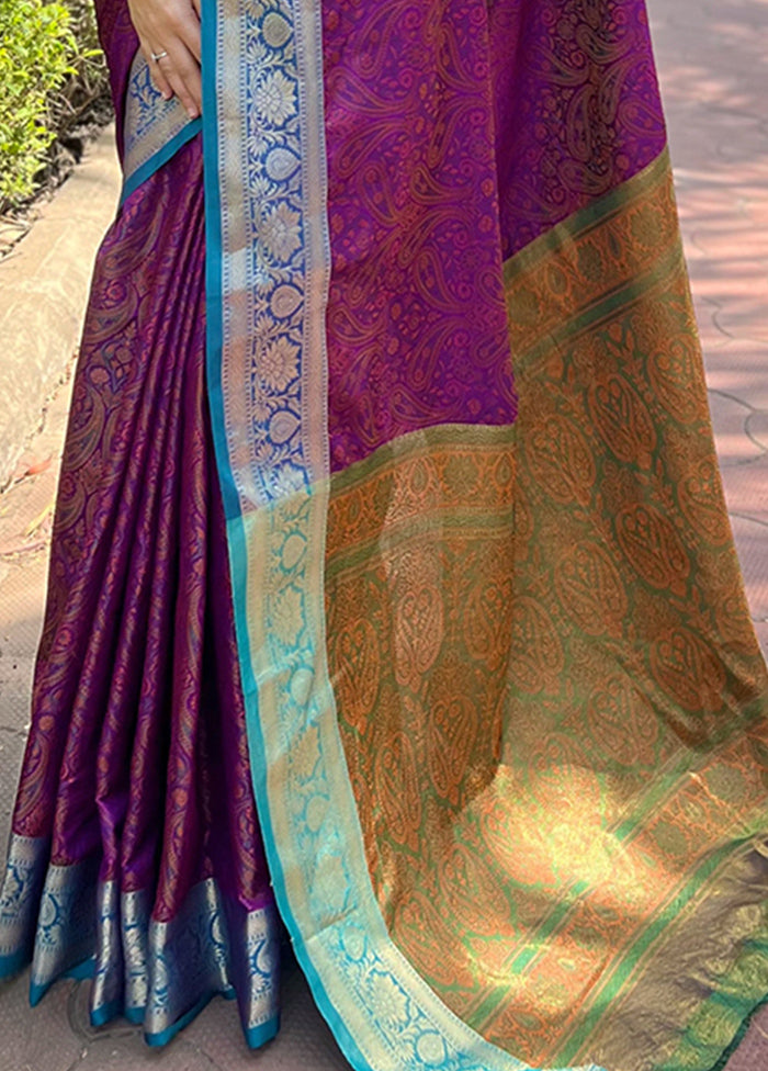 Purple Dupion Silk Saree With Blouse Piece