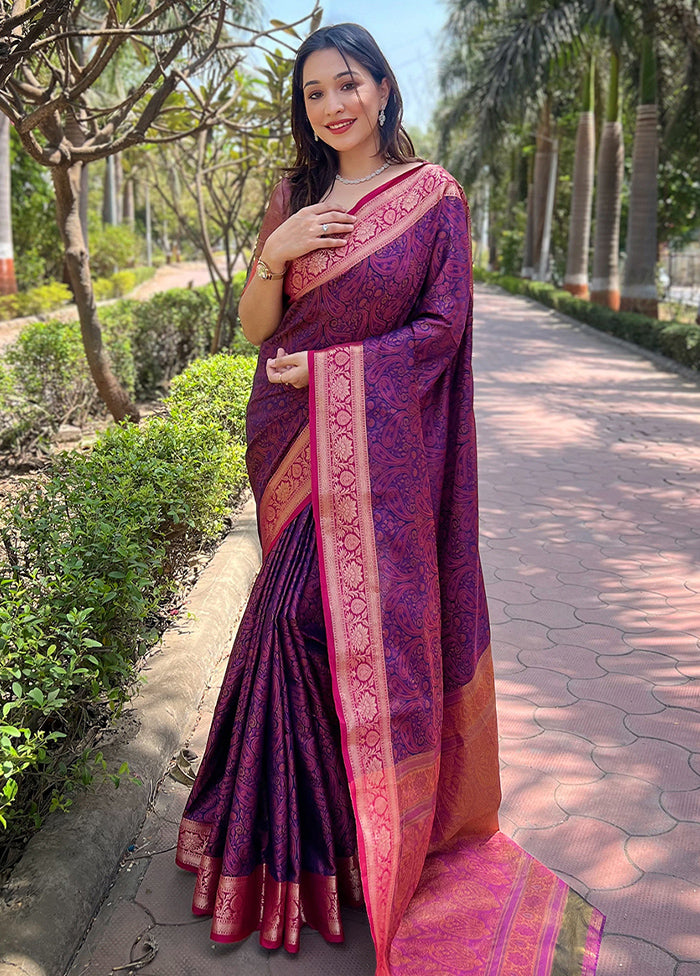 Voilet Dupion Silk Saree With Blouse Piece