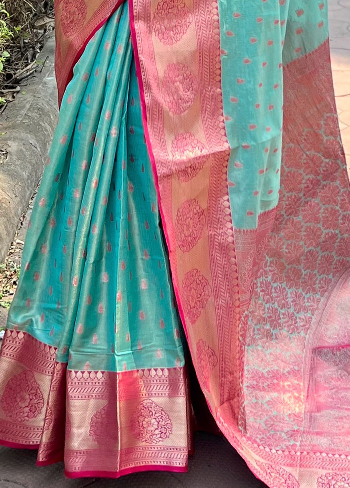 Rama Spun Silk Saree With Blouse Piece