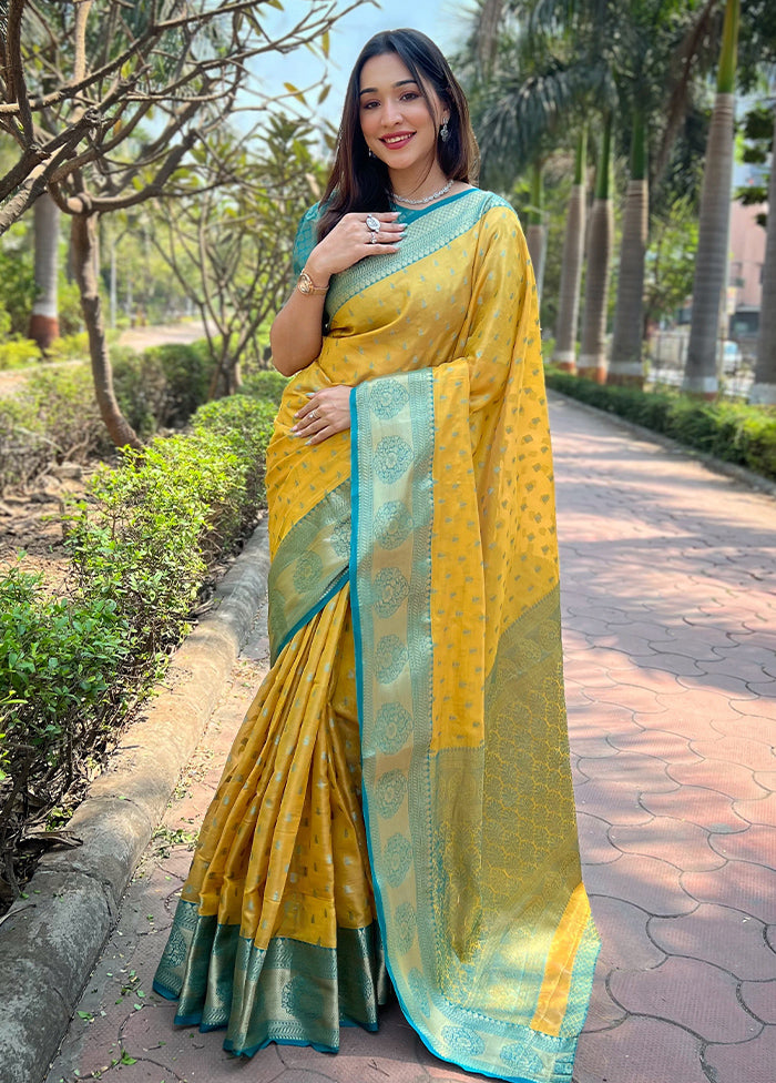 Yellow Spun Silk Saree With Blouse Piece