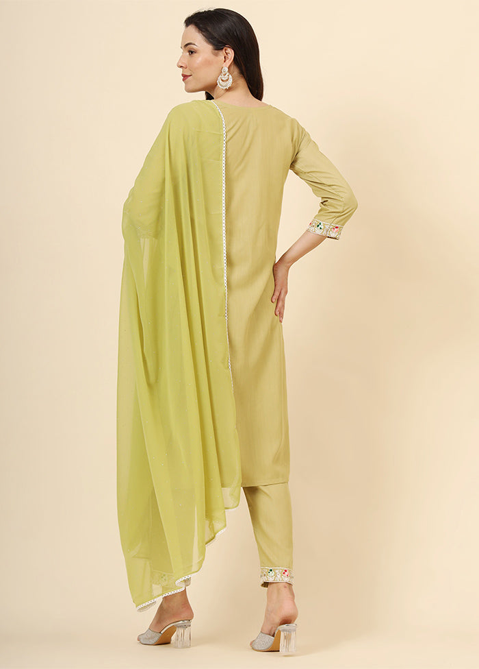 3 Pc Green Readymade Cotton Suit Set