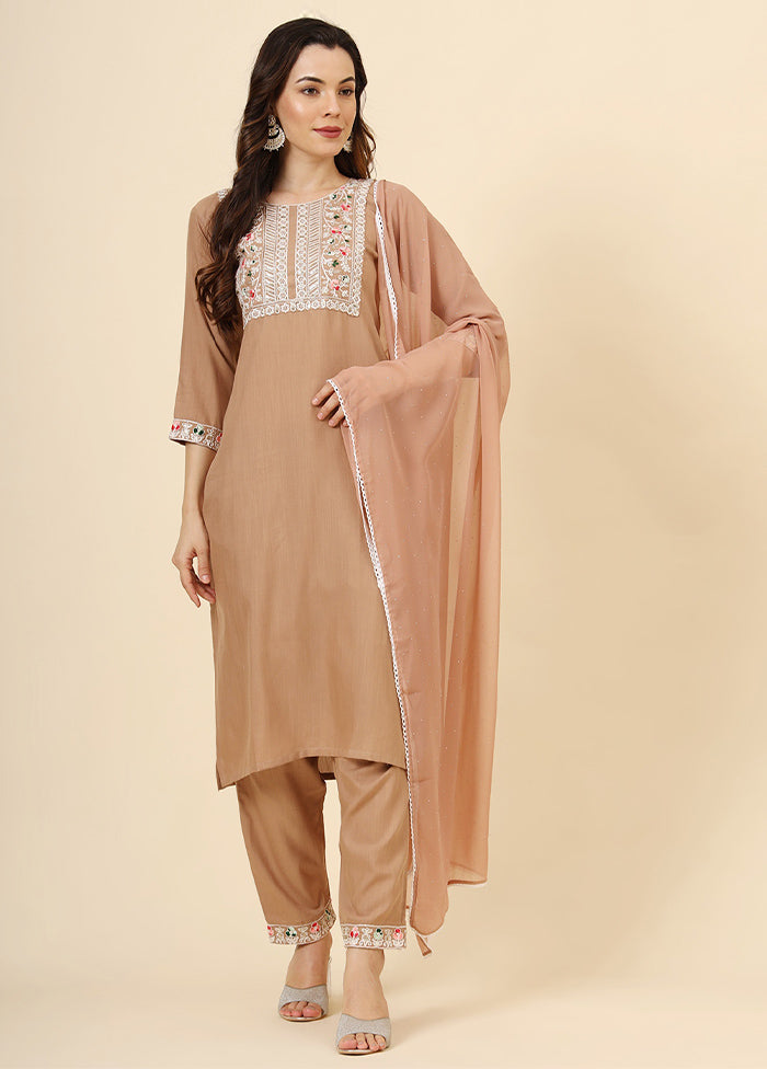 3 Pc Peach Readymade Cotton Suit Set