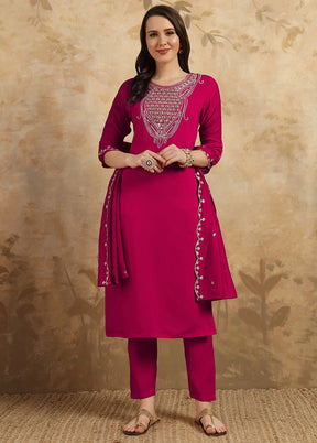 3 Pc Pink Readymade Chanderi Suit Set