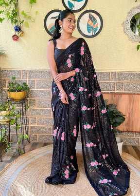 Black Georgette Saree With Blouse Piece