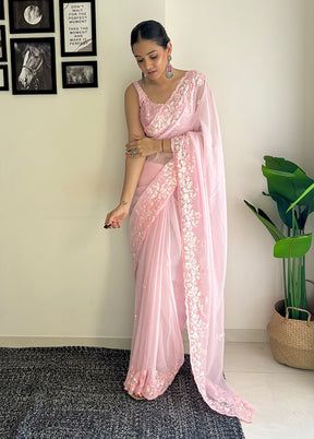 Pink Georgette Saree With Blouse Piece