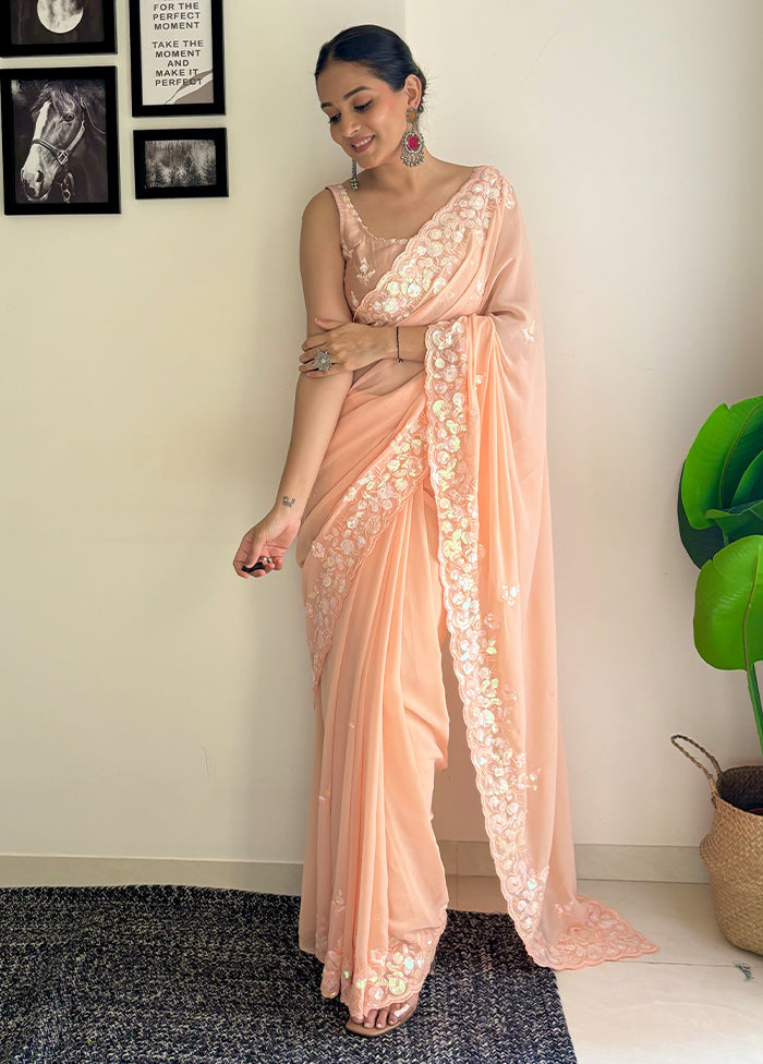 Peach Georgette Saree With Blouse Piece