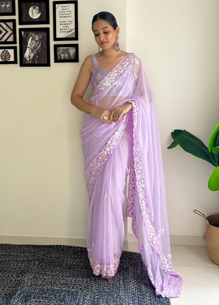 Purple Georgette Saree With Blouse Piece