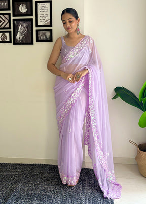 Purple Georgette Saree With Blouse Piece