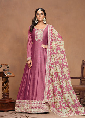 2 Pc Pink Semi Stitched Silk Kurti Set