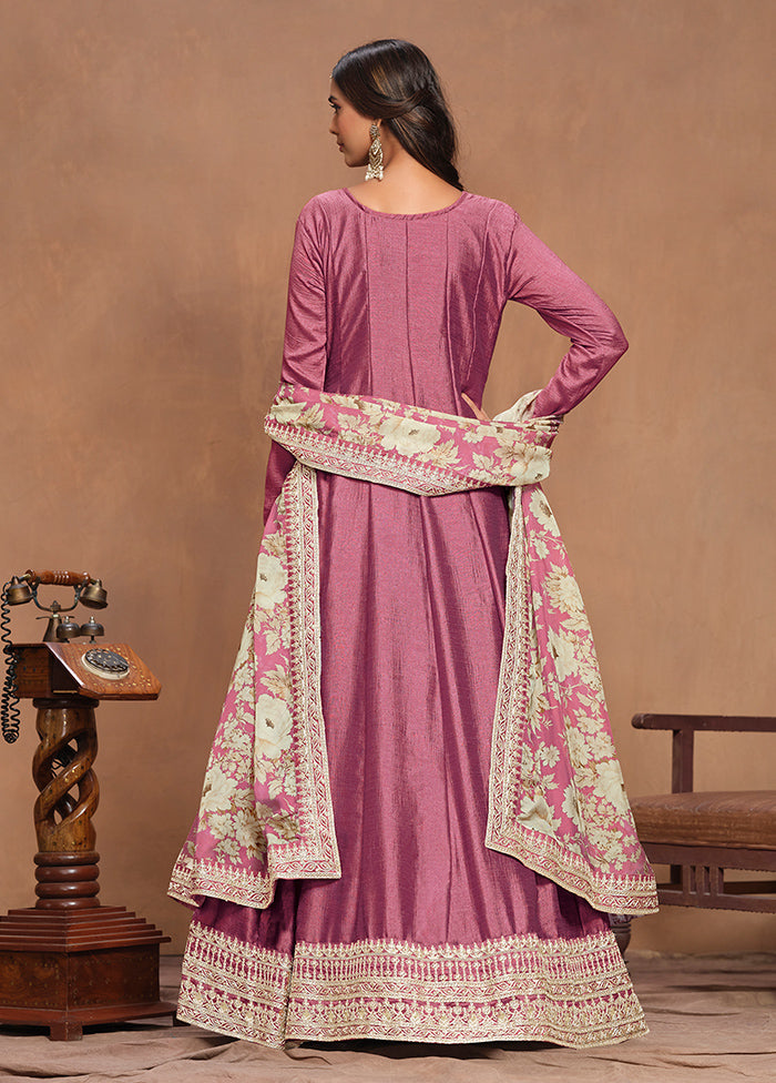 2 Pc Pink Semi Stitched Silk Kurti Set