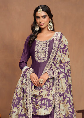 2 Pc Lavender Semi Stitched Silk Kurti Set