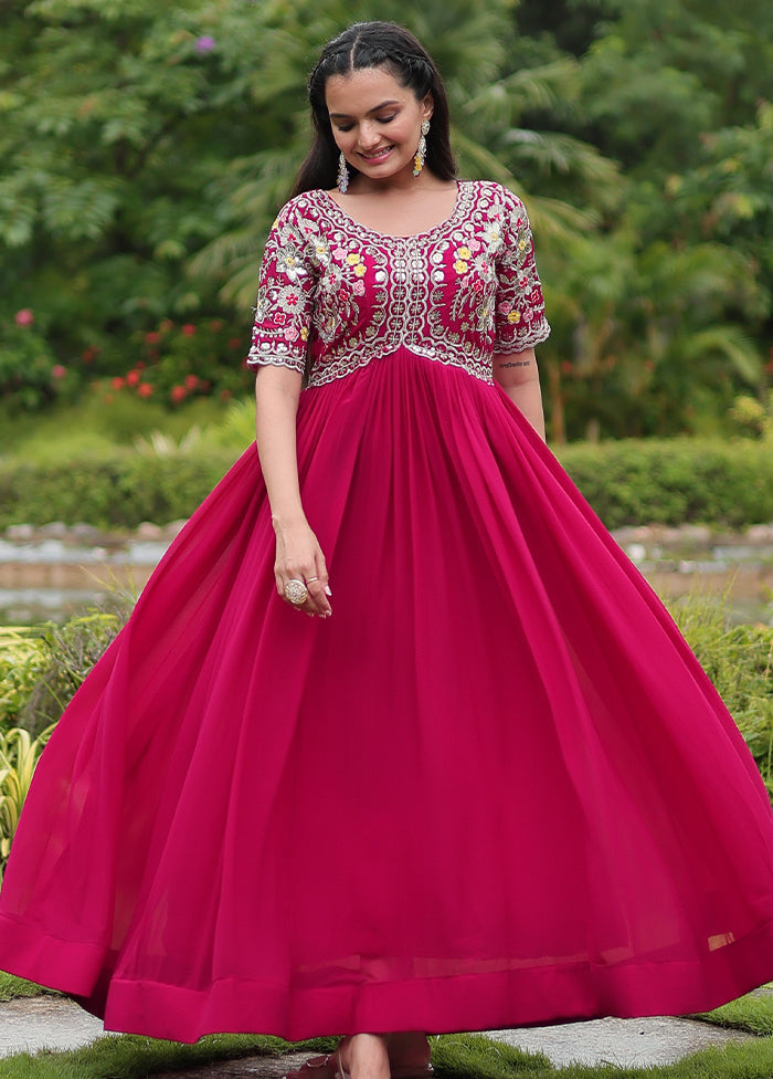 Pink Readymade Georgette Long Gown