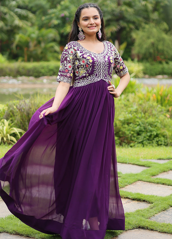 Purple Readymade Georgette Long Gown