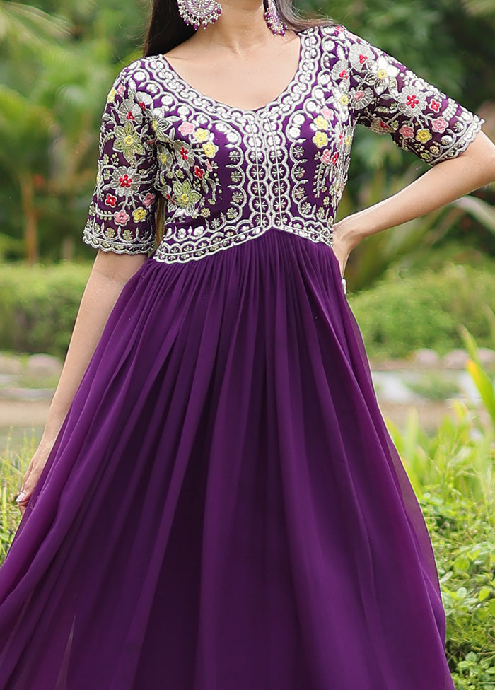 Purple Readymade Georgette Long Gown