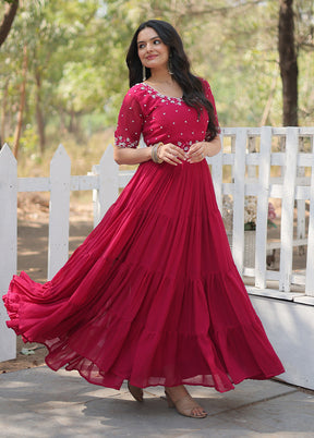 Pink Readymade Georgette Long Gown